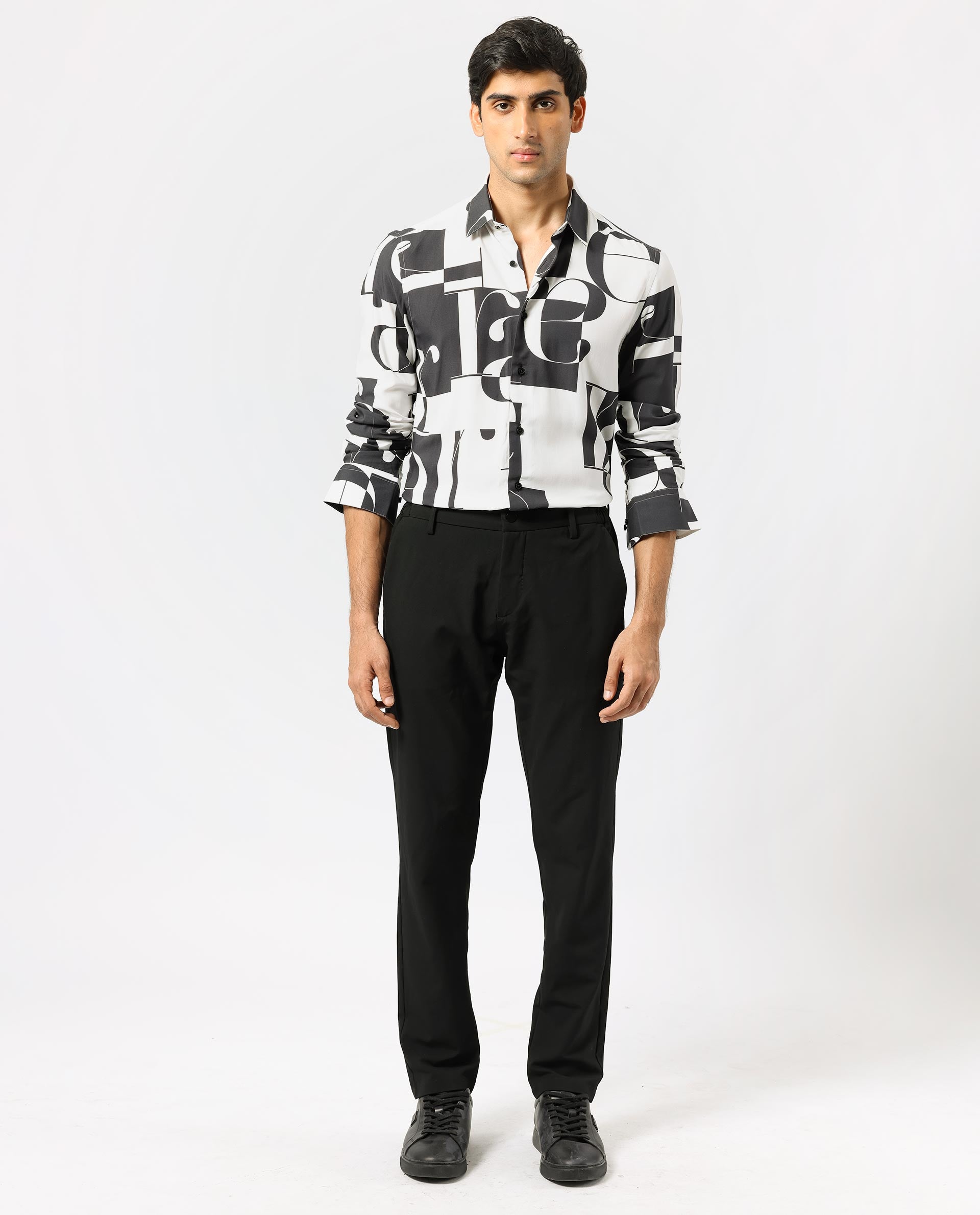 Rare Rabbit Men's Hydro White Viscose Fabric Graphic Print Full Sleeves Statement Shirt