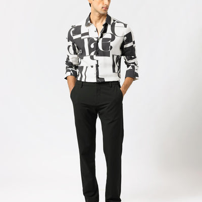 Rare Rabbit Men's Hydro White Viscose Fabric Graphic Print Full Sleeves Statement Shirt