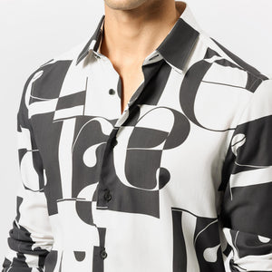 Rare Rabbit Men's Hydro White Viscose Fabric Graphic Print Full Sleeves Statement Shirt