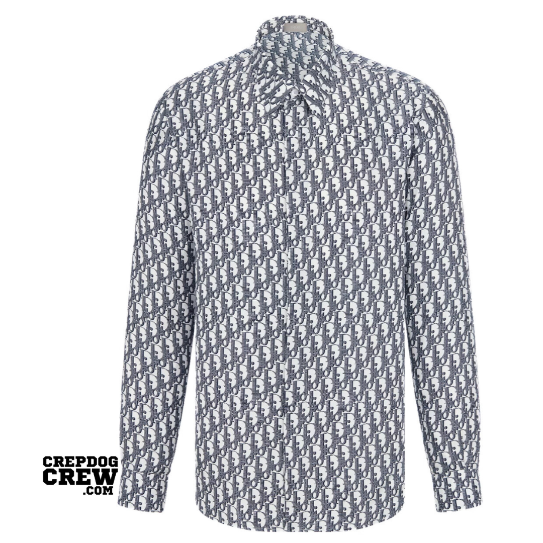 Dior Oblique Shirt White and Blue Silk Twill