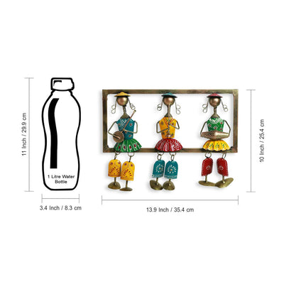 'Rajasthani Tribal Musicians' Handmade & Handpainted Wall Hanging In Iron