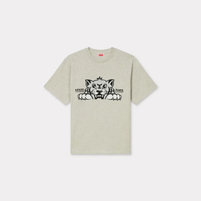 Kenzo Paris 'KENZO Happy Tiger' embroidered oversized T-shirt Pale Grey