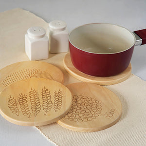 Beige - Harvest Rubber Wood Trivets (Set of 4)