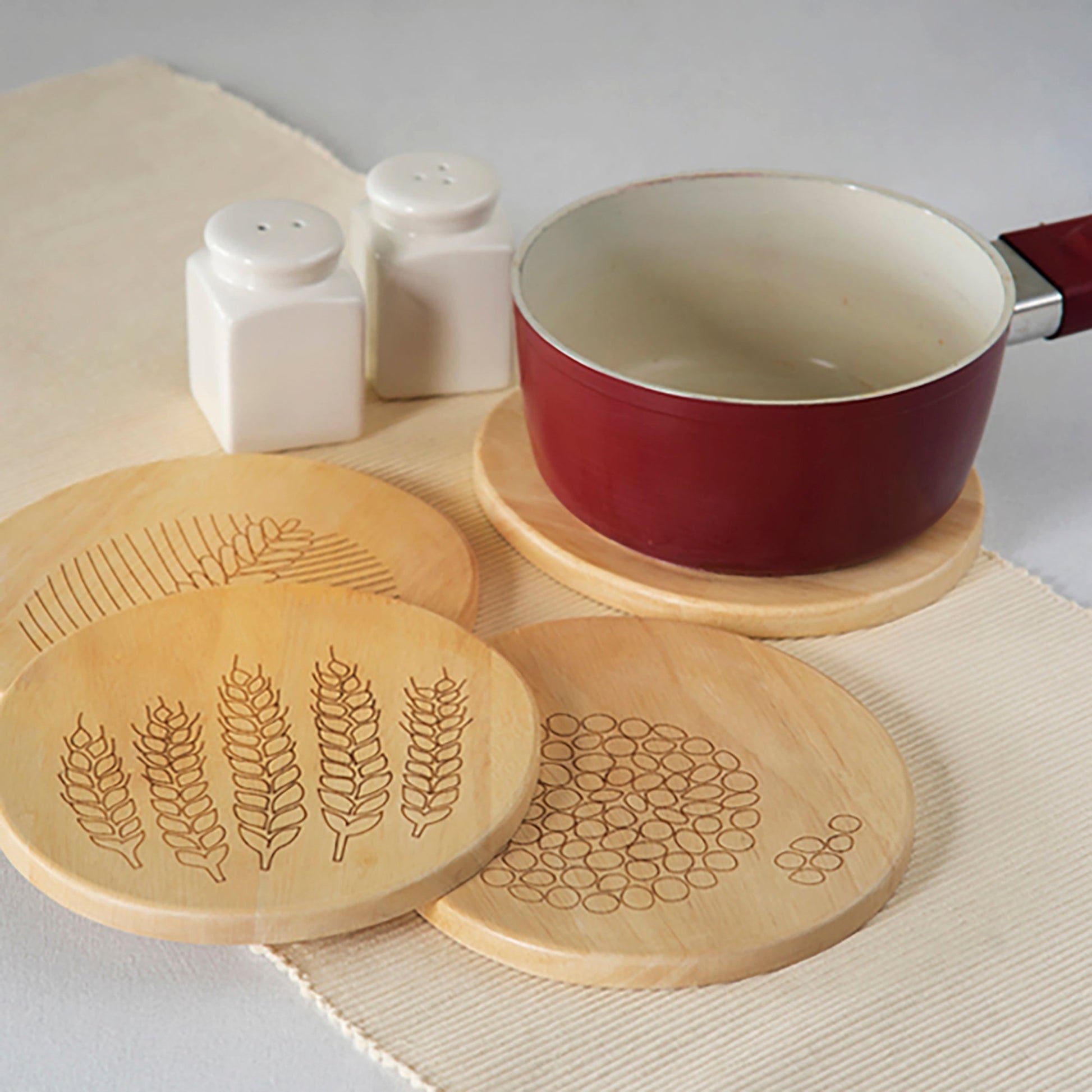Beige - Harvest Rubber Wood Trivets (Set of 4)