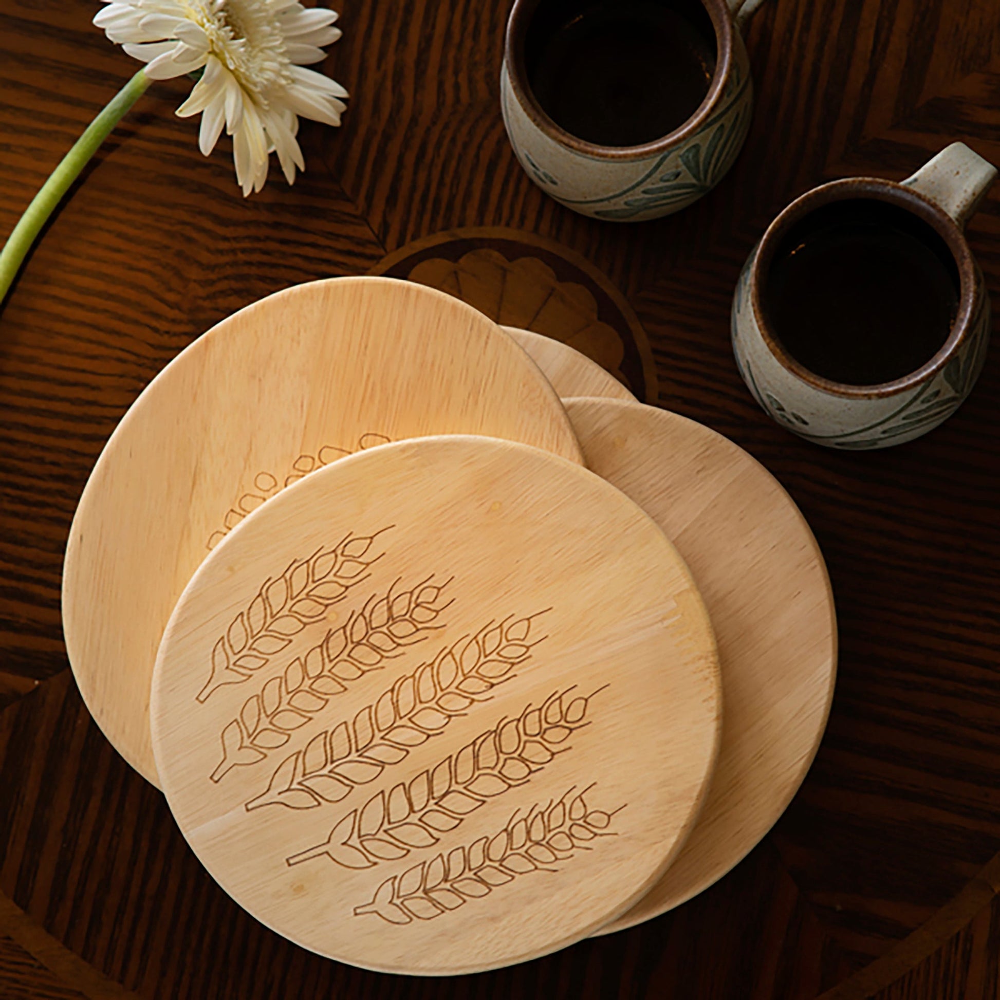 Beige - Harvest Rubber Wood Trivets (Set of 4)