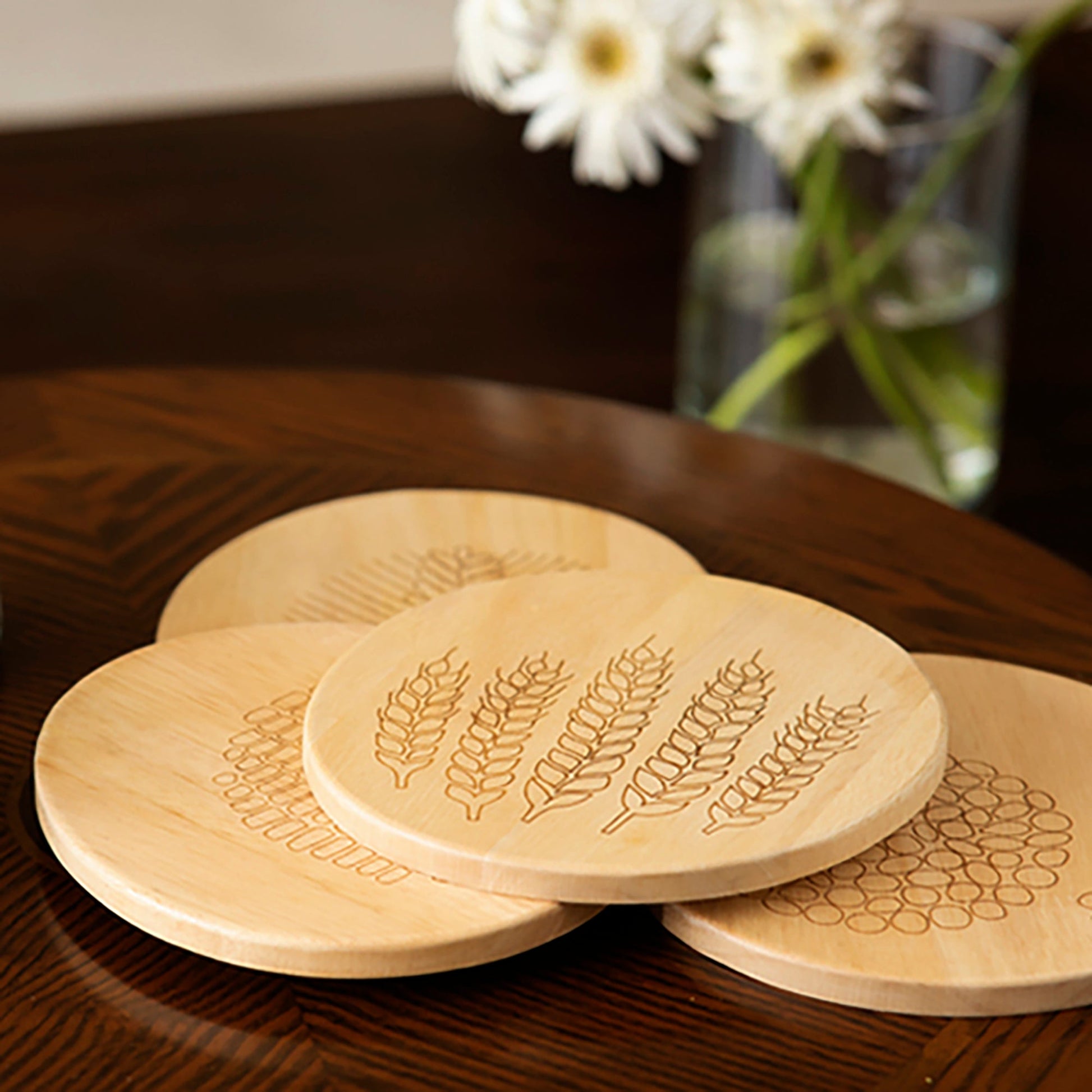 Beige - Harvest Rubber Wood Trivets (Set of 4)