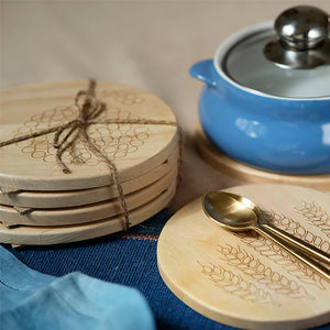 Beige - Harvest Rubber Wood Trivets (Set of 4)