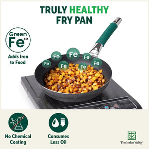 Ironklad 100% Pure Sheet Iron Frying pan, Steel Cool Touch Handle & Silicone Grip, Pre-seasoned, Toxin-free, Induction, 2/2.5 L, 25/30.8 Cm, 1.1/1.4 Kg