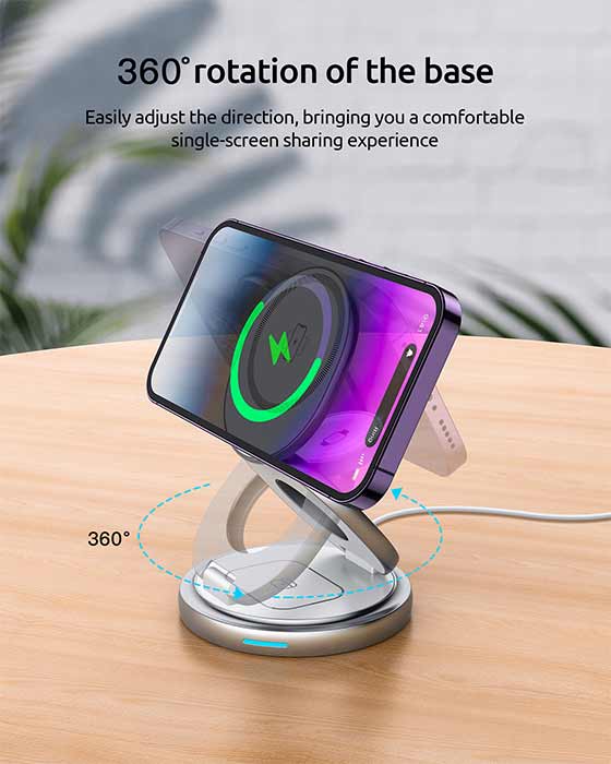 360 Rotation 3-In-1 Magnetic MagSafe Wireless Charger