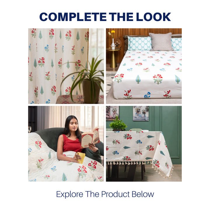 220 TC 100% Cotton printed double bedsheet - High Garden Red