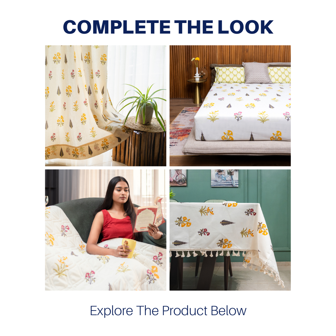 220 TC 100% Cotton printed double bedsheet - High Garden Yellow