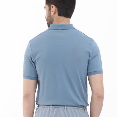 Rare Rabbit Men's Holit Dark Blue Half Sleeves Solid Polo T-Shirt
