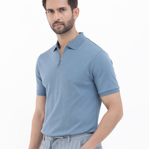 Rare Rabbit Men's Holit Dark Blue Half Sleeves Solid Polo T-Shirt