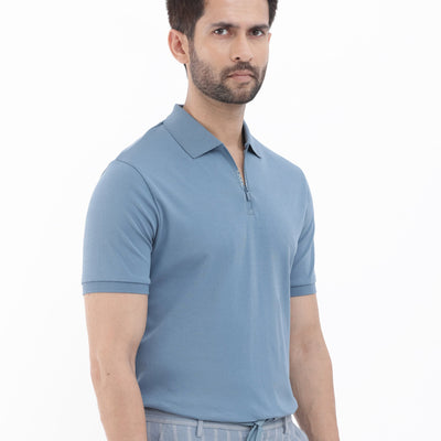 Rare Rabbit Men's Holit Dark Blue Half Sleeves Solid Polo T-Shirt