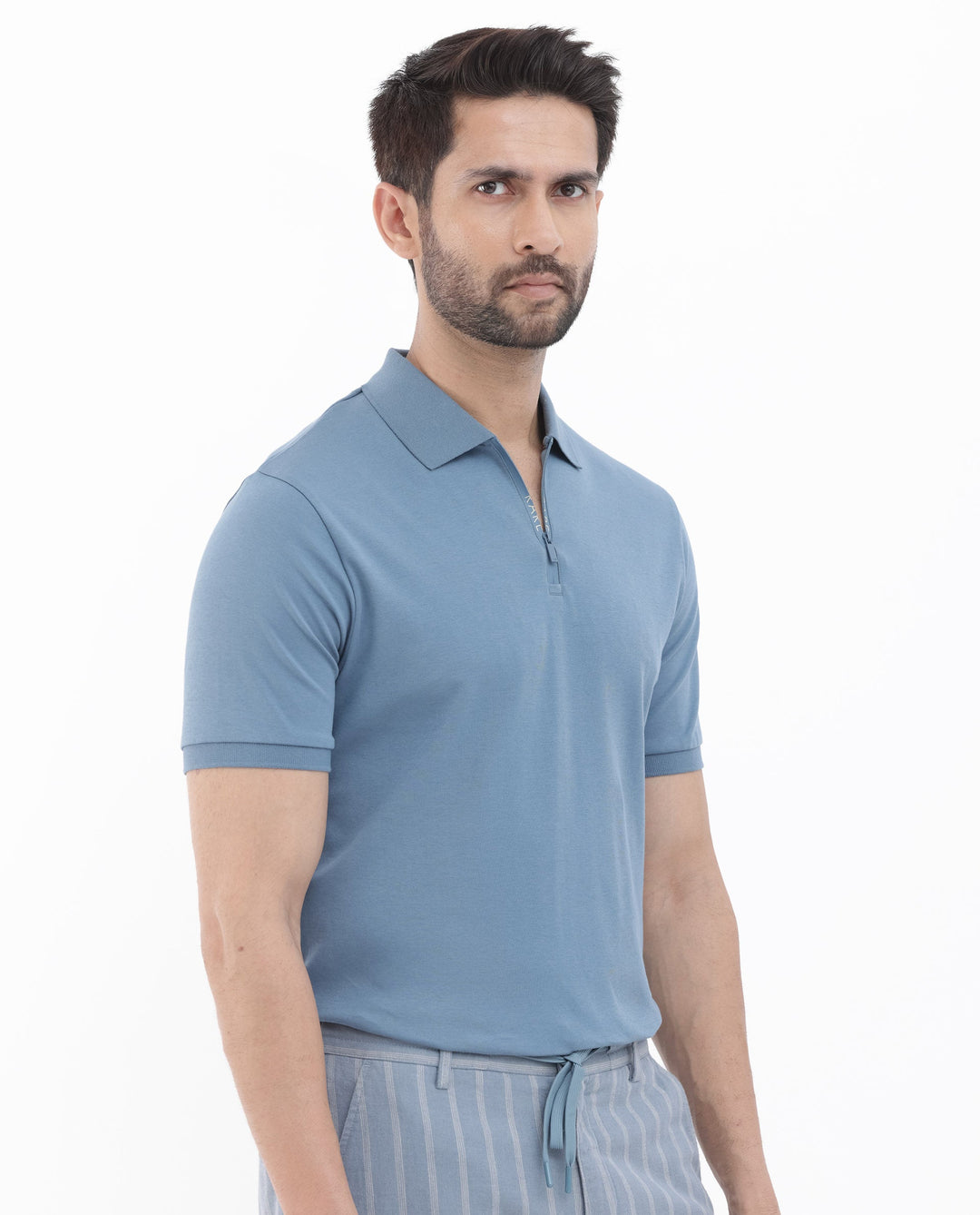 Rare Rabbit Men's Holit Dark Blue Half Sleeves Solid Polo T-Shirt