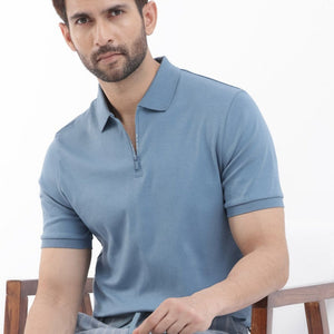Rare Rabbit Men's Holit Dark Blue Half Sleeves Solid Polo T-Shirt