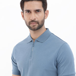Rare Rabbit Men's Holit Dark Blue Half Sleeves Solid Polo T-Shirt