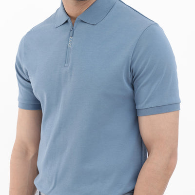 Rare Rabbit Men's Holit Dark Blue Half Sleeves Solid Polo T-Shirt