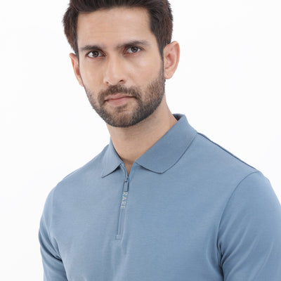 Rare Rabbit Men's Holit Dark Blue Half Sleeves Solid Polo T-Shirt