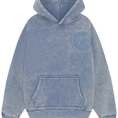 MAGIRI Embroidered Acid Washed Blue Hoodie