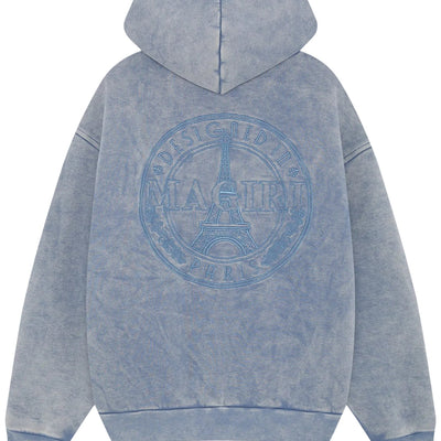 MAGIRI Embroidered Acid Washed Blue Hoodie