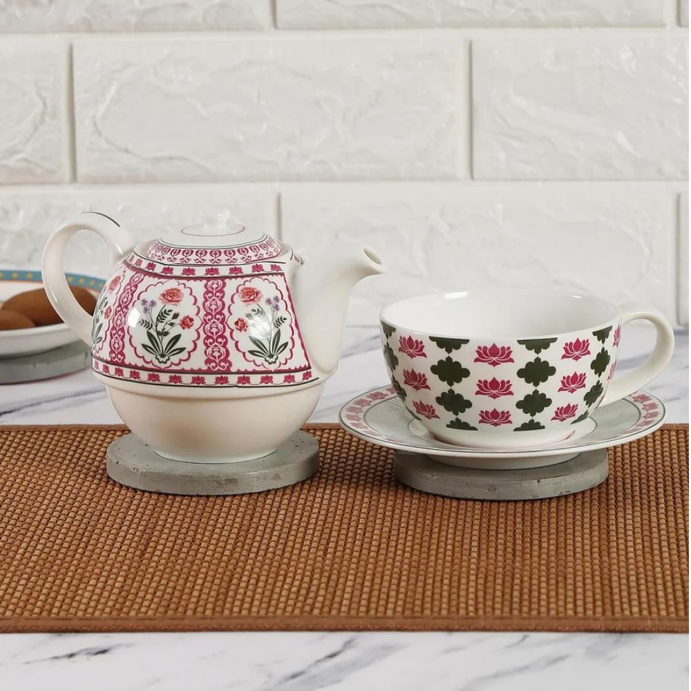 India Circus Floral Fountain Tea for One | Tea Set | Set of 3 Pcs