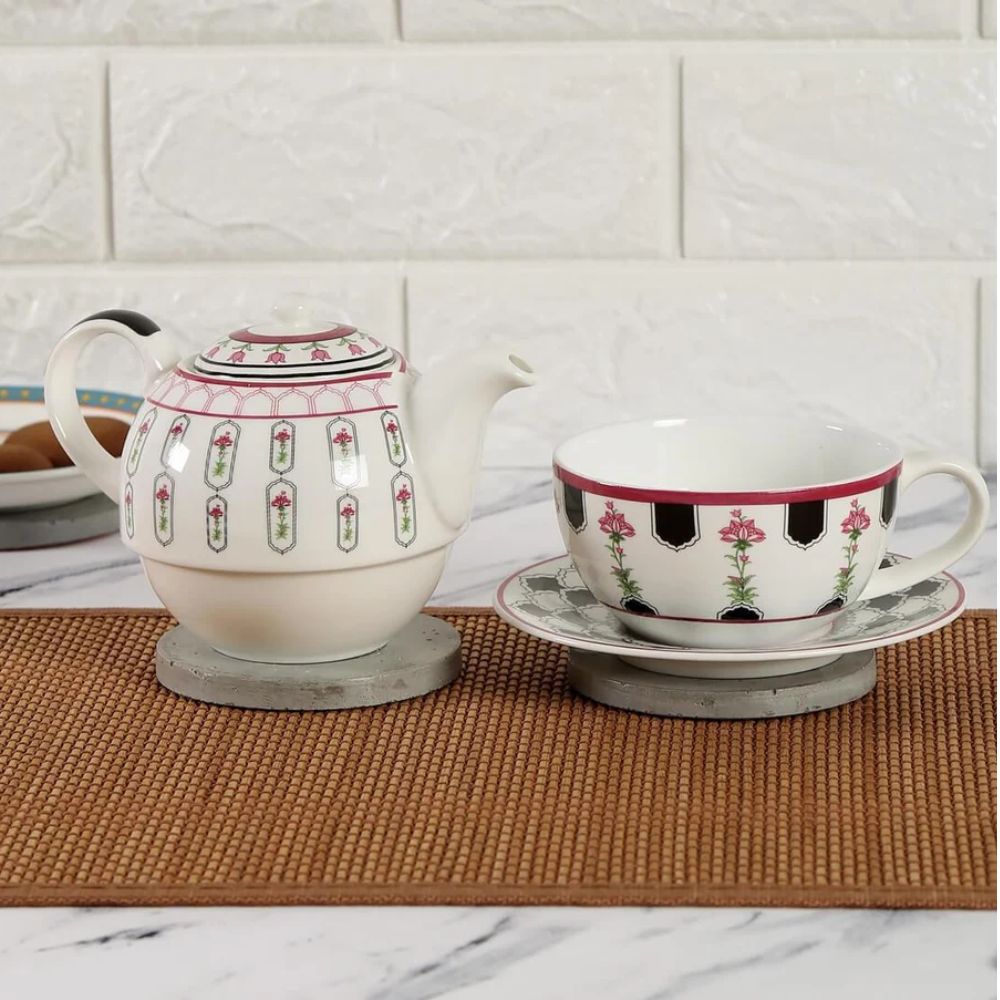 India Circus Black Garden Tea for One | Tea Set | Set of 3 Pcs