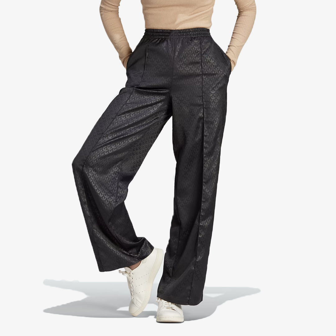 Adidas Originals | TREFOIL MONOGRAM SATIN TRACK PANTS  { BLACK