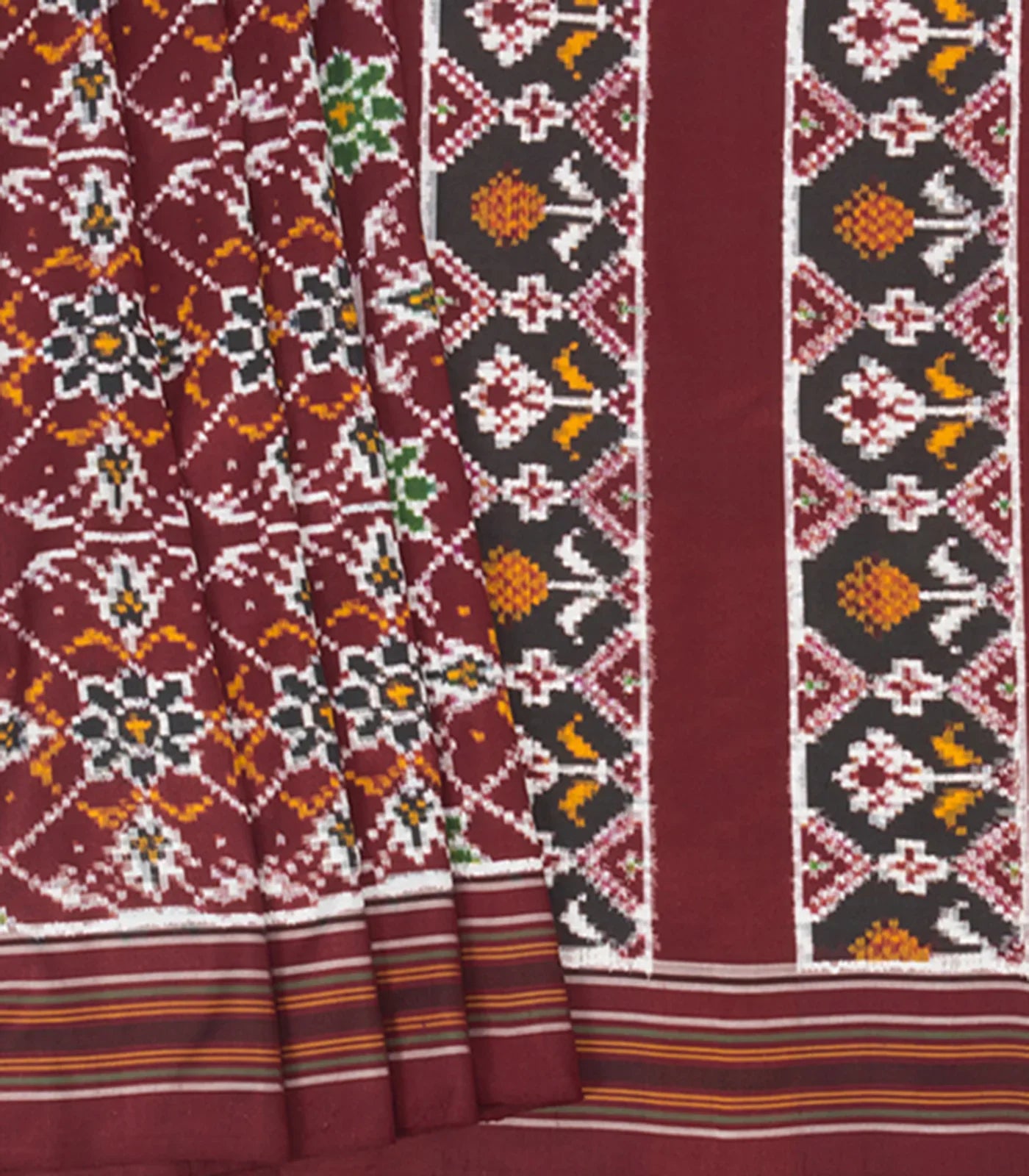 Maroon Handwoven Double Ikat Silk Saree