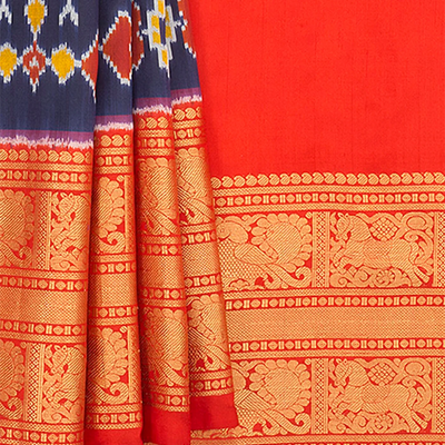 Blue Handwoven Ikat Silk Saree