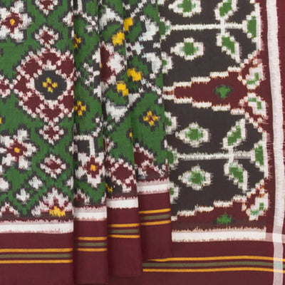 Forest Green Handwoven Ikat Silk Saree