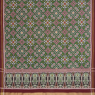 Forest Green Handwoven Ikat Silk Saree