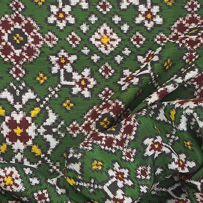 Forest Green Handwoven Ikat Silk Saree