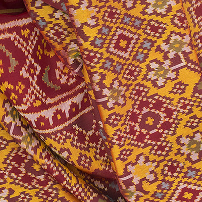 Mustard Handwoven Ikat Silk Saree
