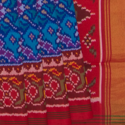 Blue Handwoven Ikat Silk Saree-Blue