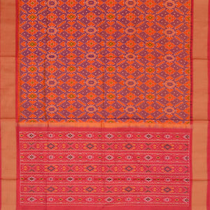 Orange Handwoven Rajkot Patola Silk Saree With Diamond Motifs And Pink Border & Pallu-Orange