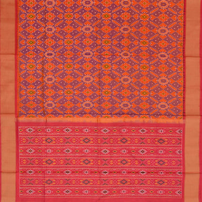 Orange Handwoven Rajkot Patola Silk Saree With Diamond Motifs And Pink Border & Pallu-Orange