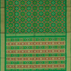 Green Handwoven Rajkot Patola Silk Saree With Diamond Motifs And Golden Zari Border-Green