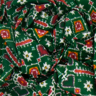 Green Handwoven Doule Ikat Saree With Vine Motifs in Black & Maroon Border-Green