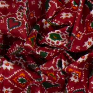 Crimson Handwoven Double Ikat Saree With Diamond Motifs & Flower Vine Motifs in Pallu