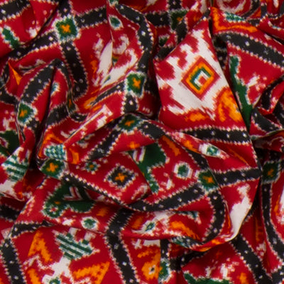 Crimson Handwoven Double Ikat Saree With Elephant & Bird Motifs in Diamond Pattern-Crimson