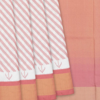 White Handloom Single Ikat Saree With Pink Border-White
