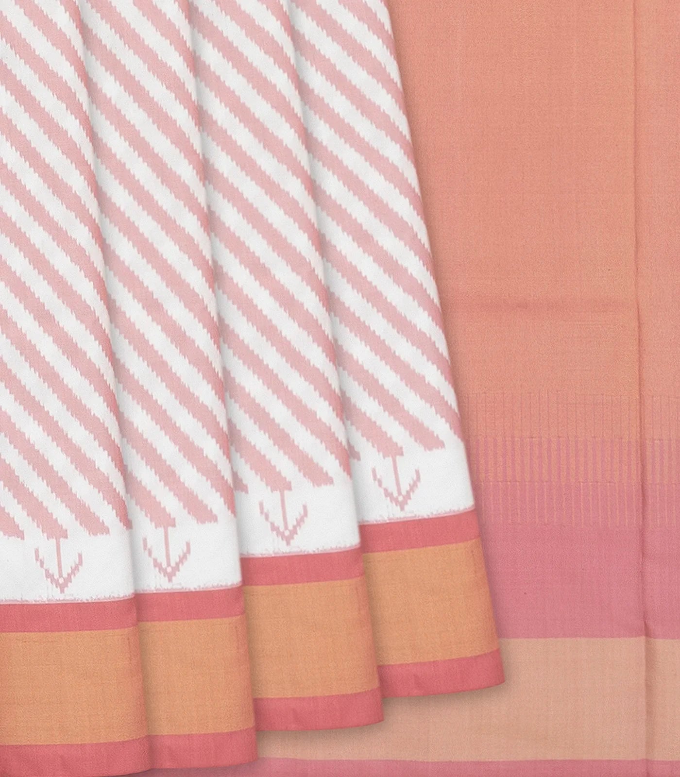 White Handloom Single Ikat Saree With Pink Border-White