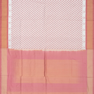 White Handloom Single Ikat Saree With Pink Border-White