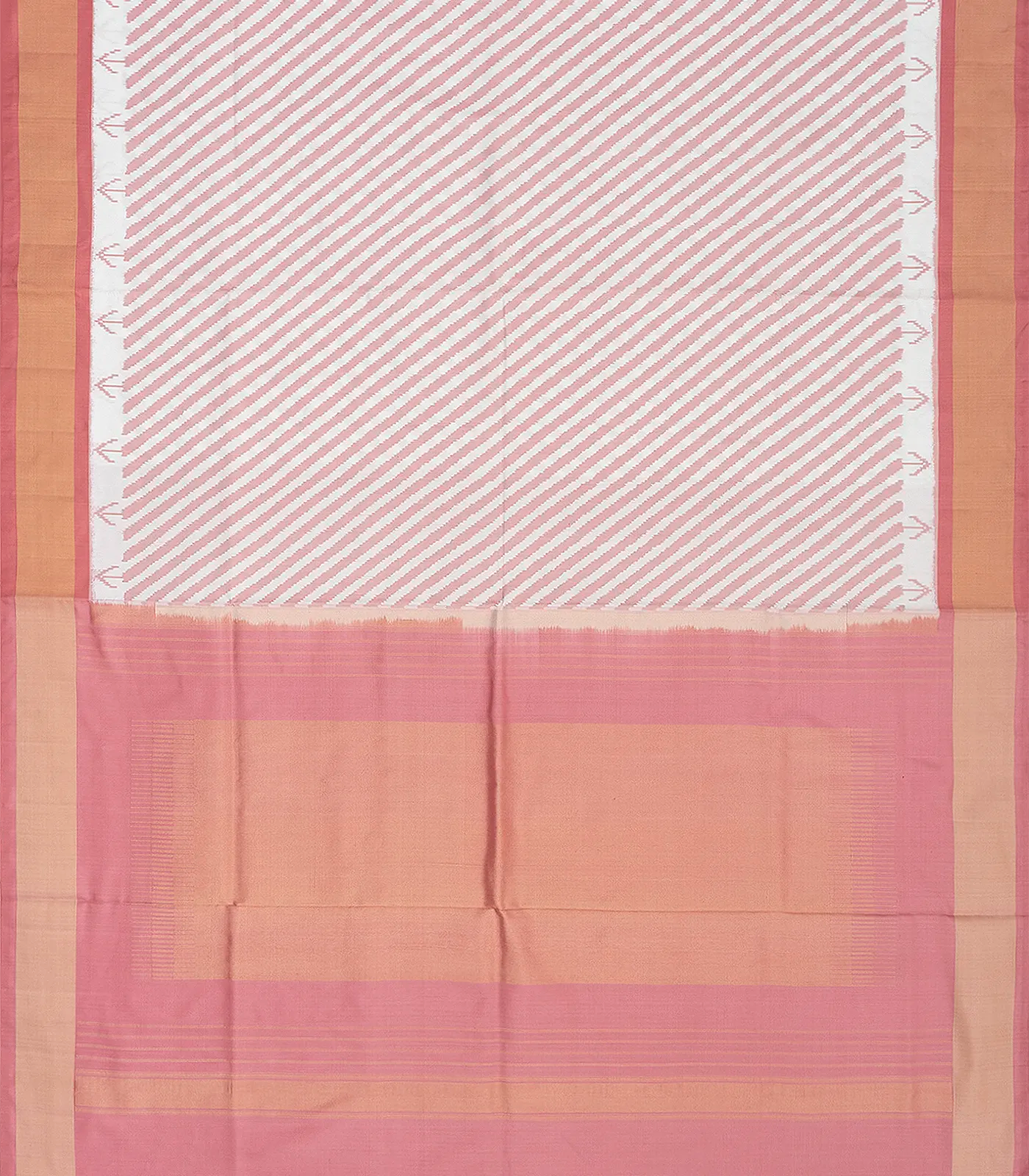 White Handloom Single Ikat Saree With Pink Border-White