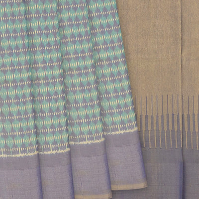 Sea Green Handloom Single Ikat Saree With Grey Border-Sage Green