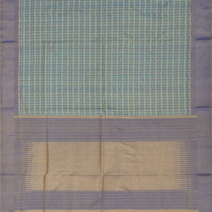 Sea Green Handloom Single Ikat Saree With Grey Border-Sage Green