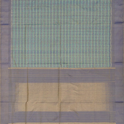 Sea Green Handloom Single Ikat Saree With Grey Border-Sage Green