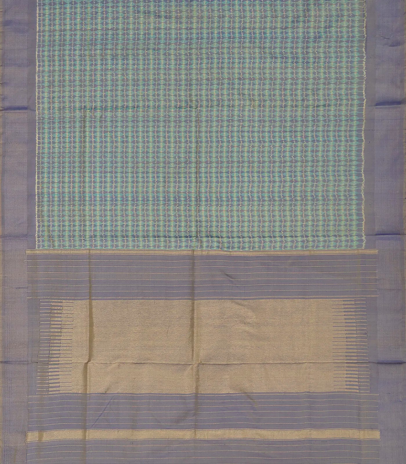 Sea Green Handloom Single Ikat Saree With Grey Border-Sage Green