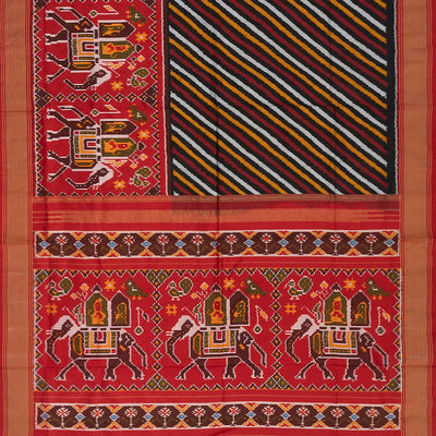 Multicolour Handloom Single Ikat Saree With Red Border-Multi colour